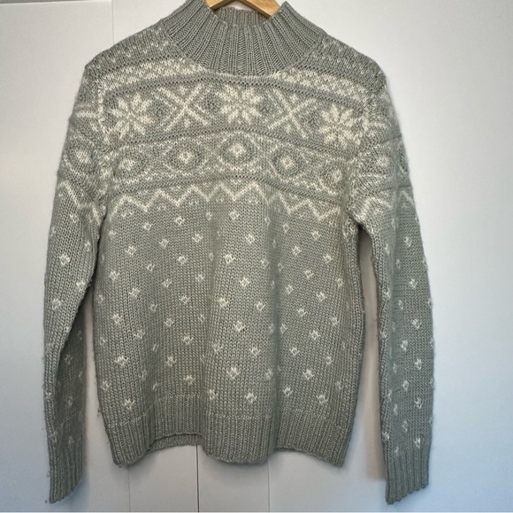 Hand knit Lauren Ralph Lauren Fair Isle Sweater Large Wool Mohair Nordic green - Picture 1 of 7